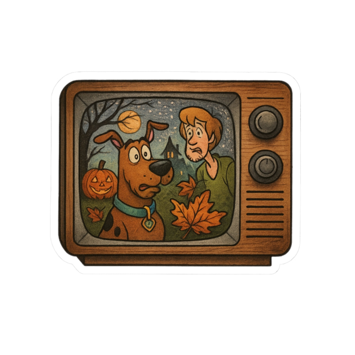 Vintage Halloween Stickers | Scooby-Doo Inspired Decor | Retro TV Art, Halloween Party Favors, Laptop Decals, Gift for Fans